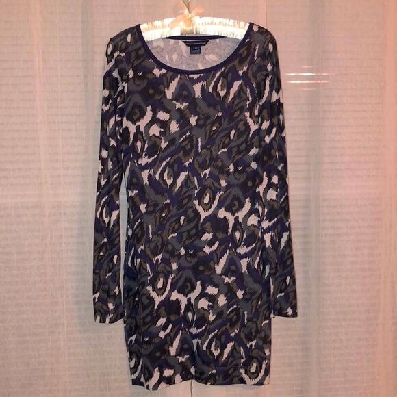 French Connection 6 Navy Green Cream Camouflage Long Sleeve T-shirt Dress - Picture 1 of 9
